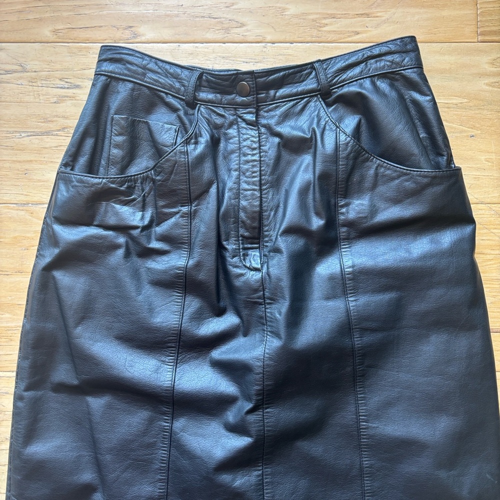 Vintage for the 80s Black Faux Leather Pencil Skirt
